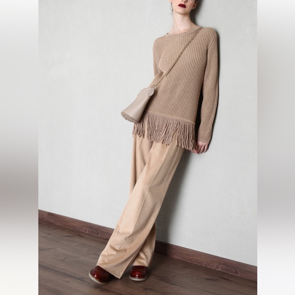 MaxMara label-cutWoman Anagni Fringed MetallicRibbed Wool-Blend Sweater Gold S,M - Picture 4 of 13